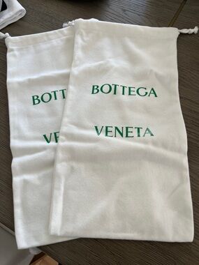 Bottega Veneta White Drawstring Dust Bags with Green Logo - Pair
